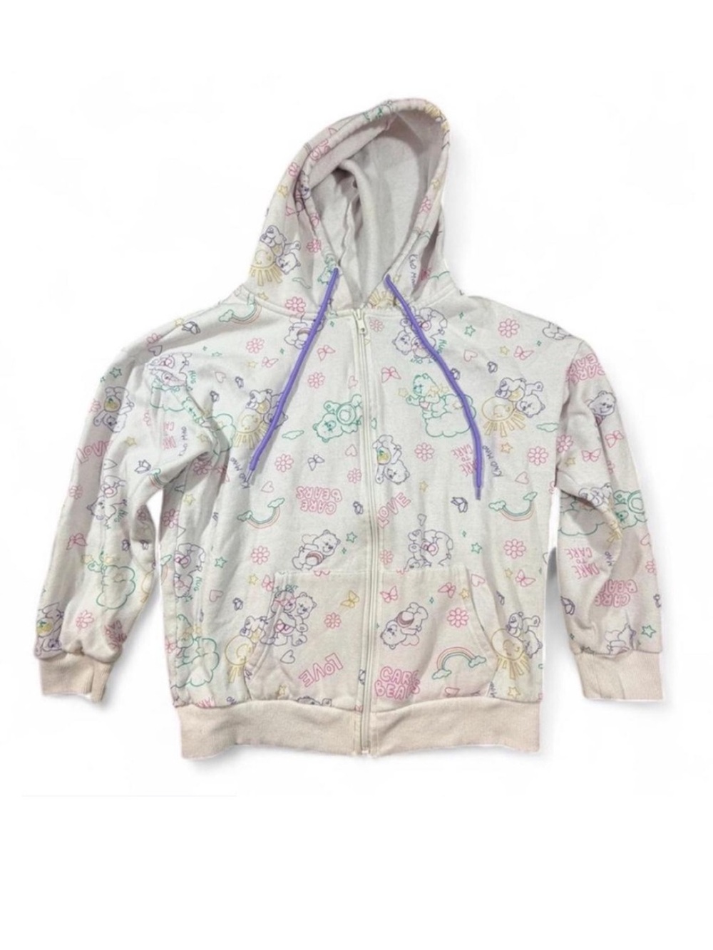 Care Bears zip-up hoodie 🤍 Size Small colorful pastel print nostalgic 80s 90s